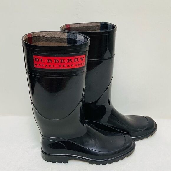 BURBERRY RAIN BOOT BLACK 9 LOGO - Picture 1 of 5